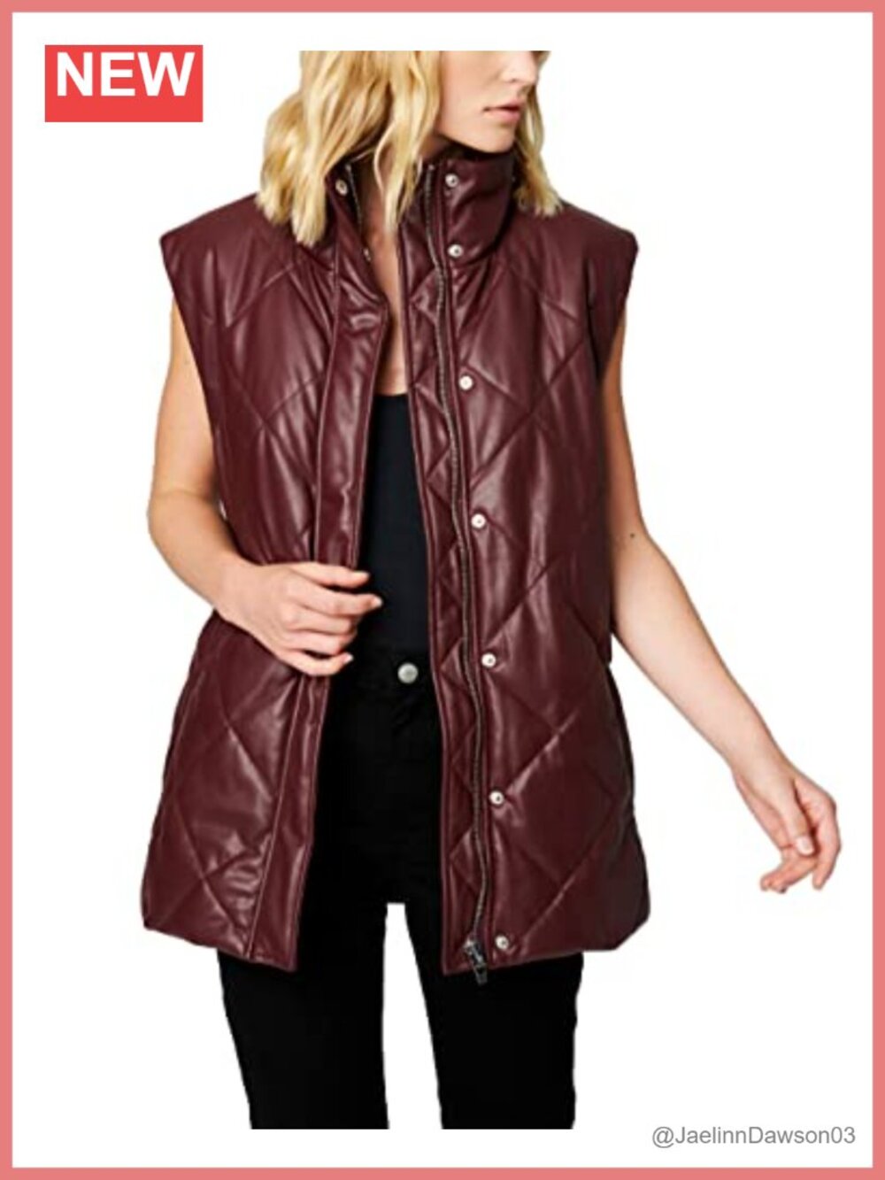 Vegan Leather Quilted Vest With Self Belt Sleeveless Fall Casual
